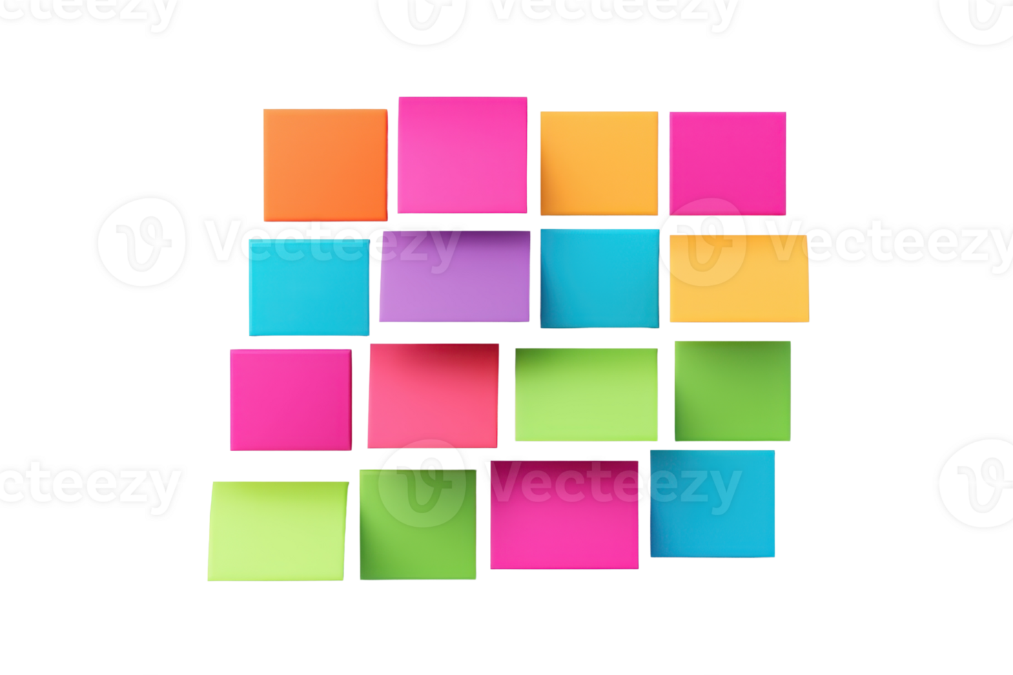 A vibrant arrangement of sticky notes in various colors, showcasing squares in a grid-like pattern. png