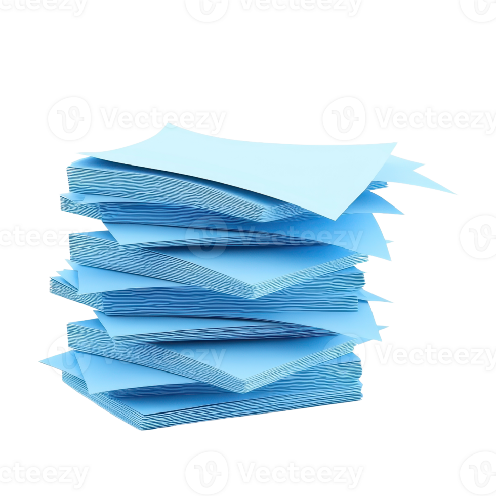 A stack of blue paper sheets with textured edges, arranged neatly. png