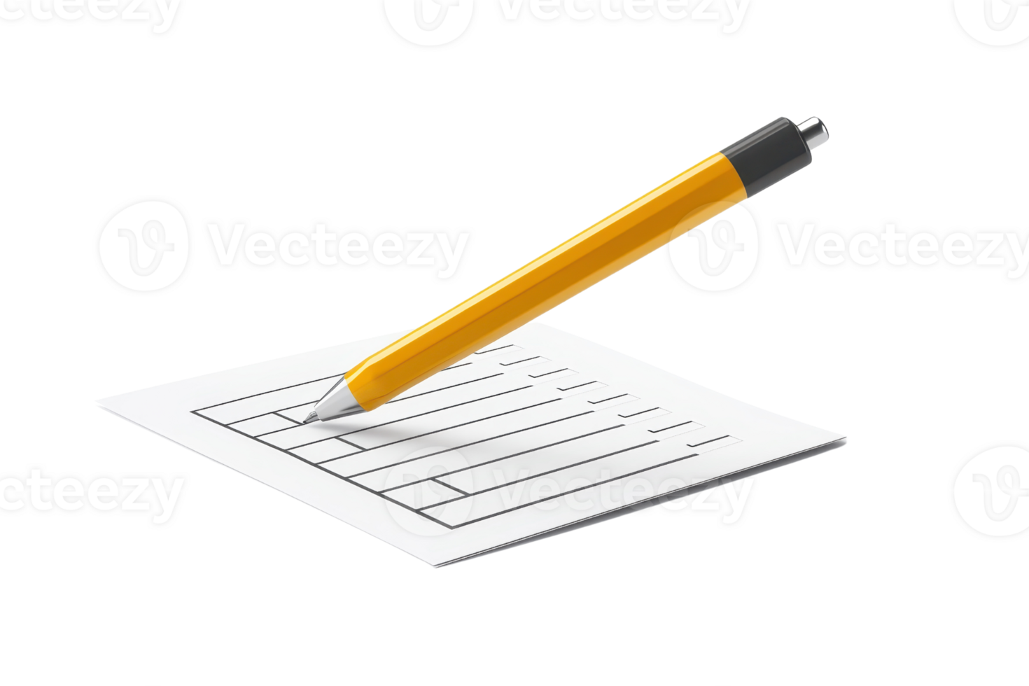 A yellow pen rests on a blank lined paper with clear sections for writing. png