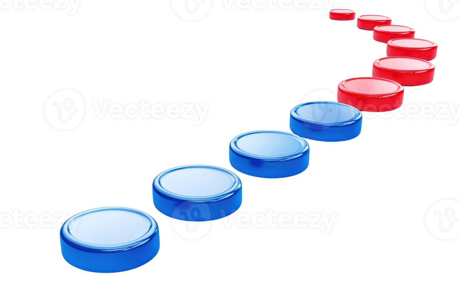 A sequence of red and blue circular tokens arranged in a staggered pattern, creating a visually striking effect. png