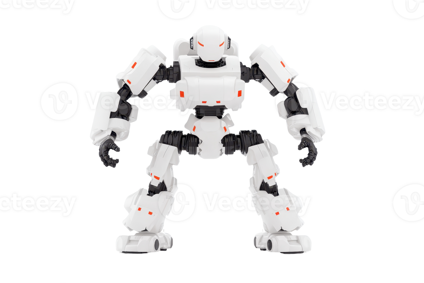 A humanoid robot figure with articulated joints, featuring a white body and red accents, designed for play or display. png