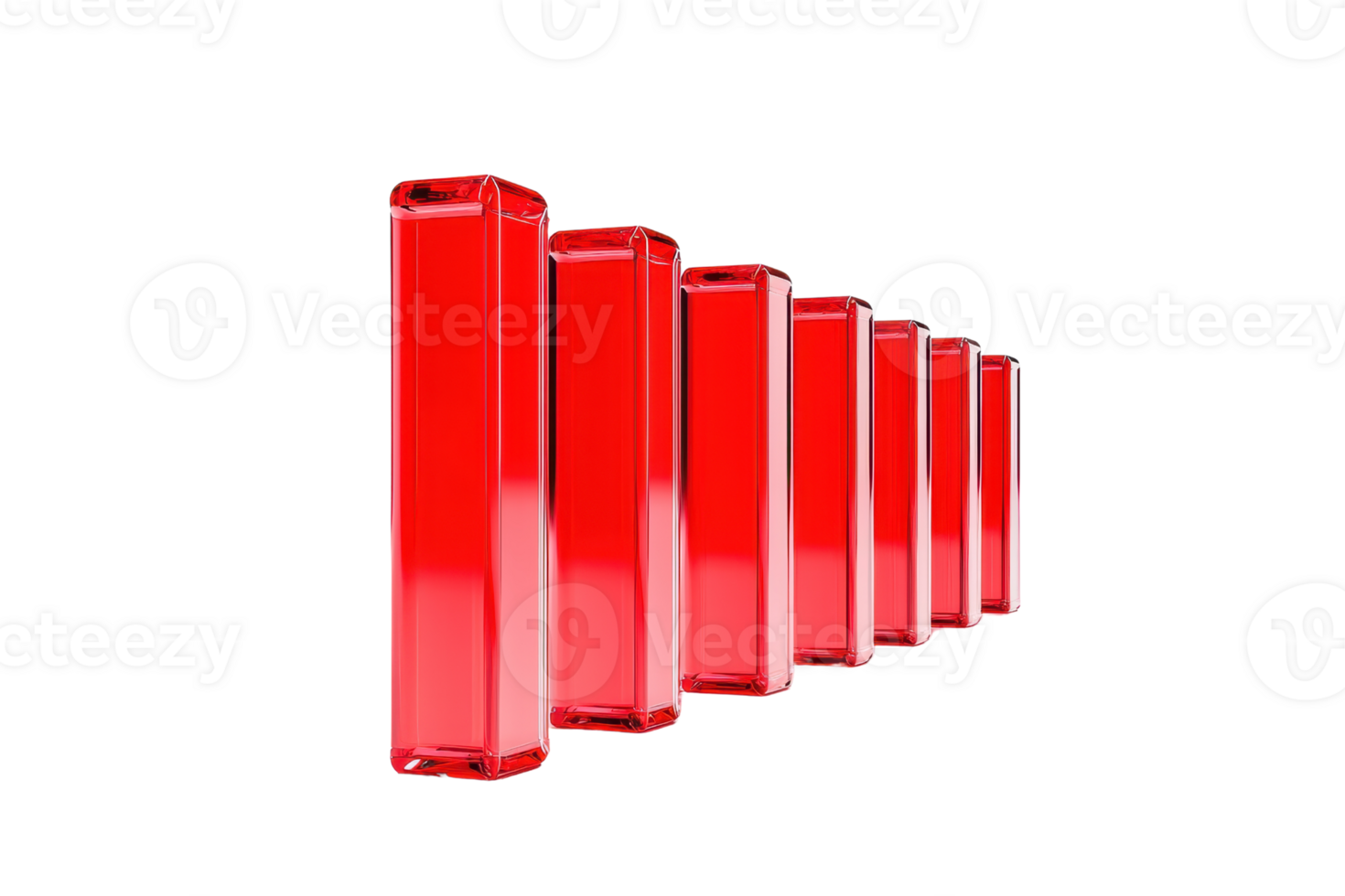 A series of red, rectangular shapes arranged in a linear formation, showcasing a glossy finish. png