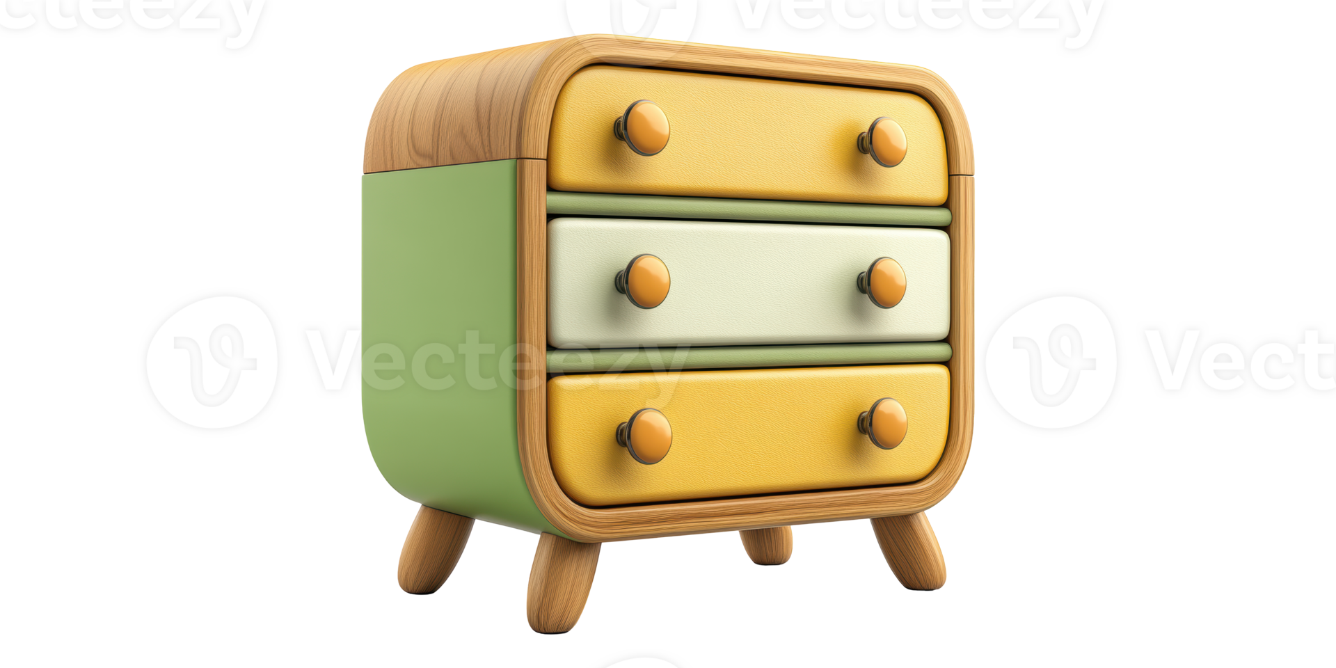 Green and Yellow Wooden Chest of Drawers Isolated on Transparent Background png