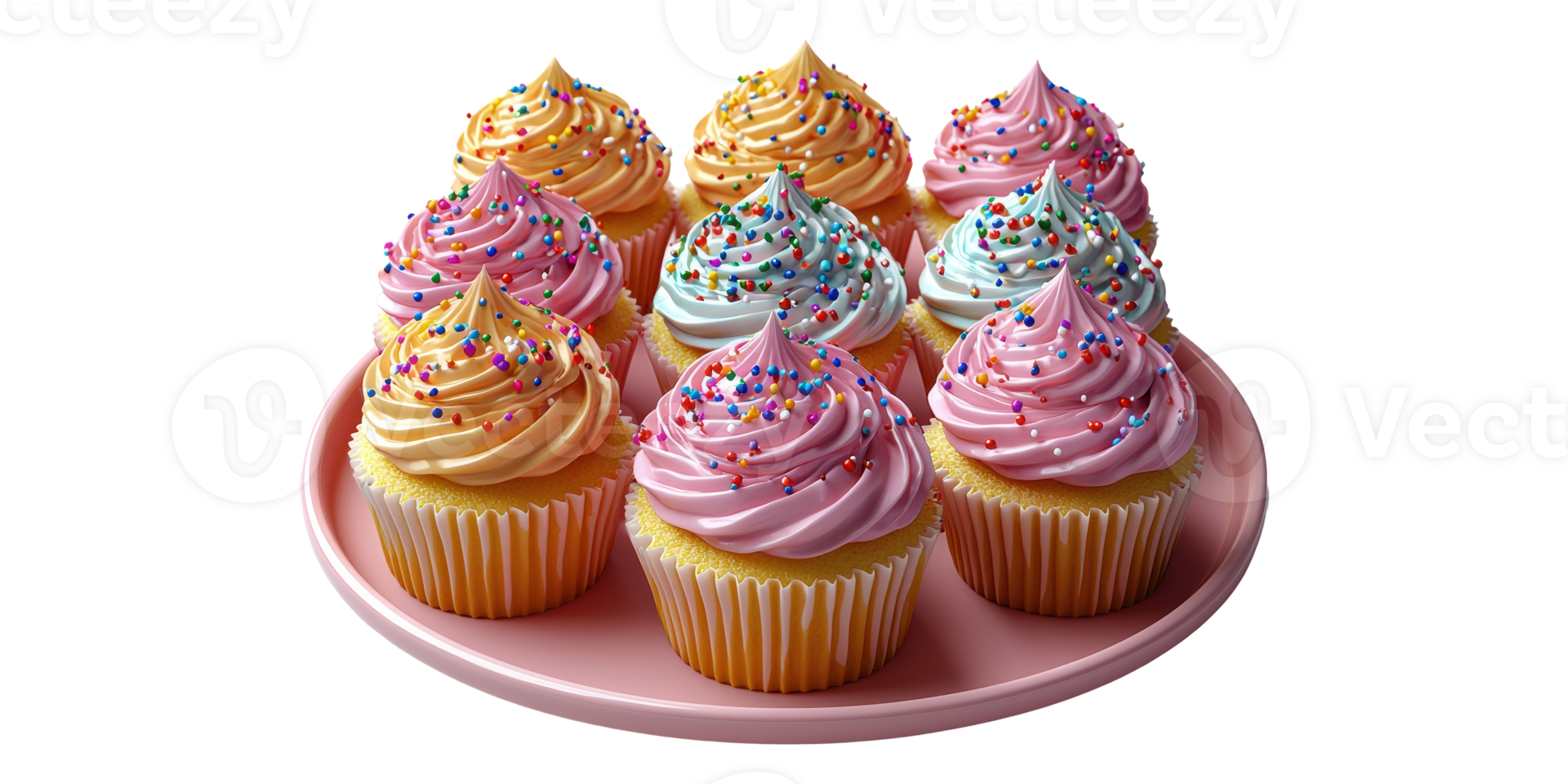 Cupcakes with Sprinkles on Plate Isolated on Transparent Background png