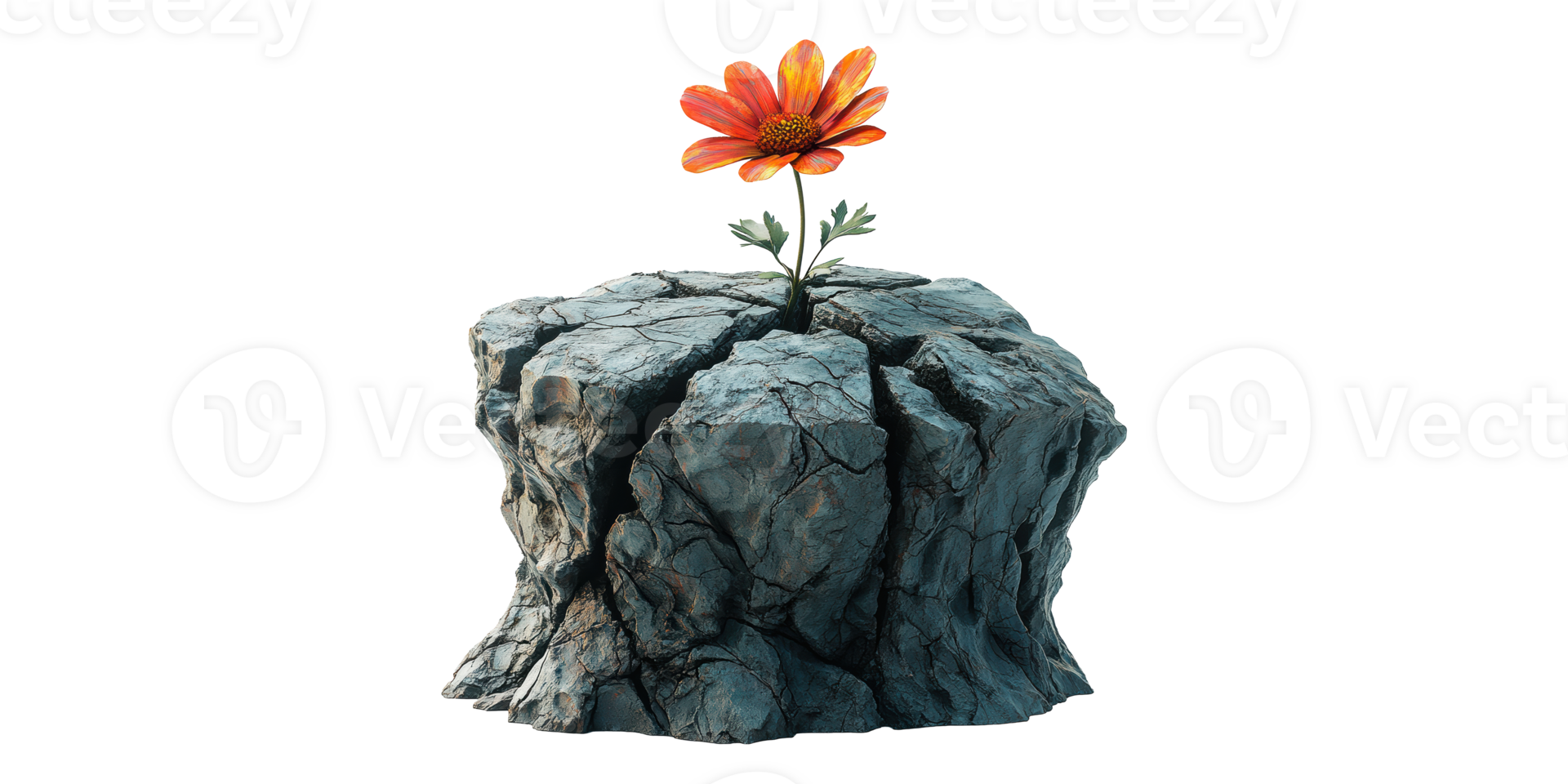 Orange Flower on Rock Isolated on Transparent Background png