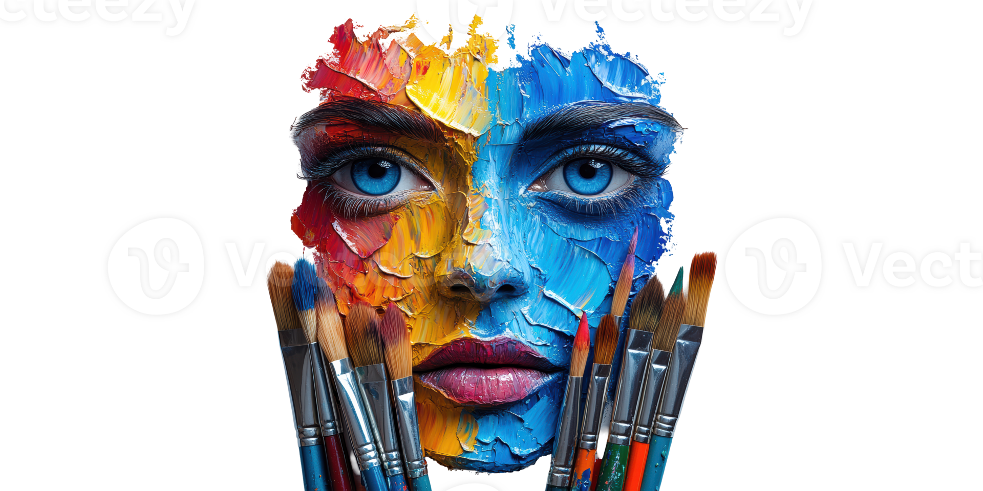 Abstract Face with Colorful Paint Brushes Isolated on Transparent Background png