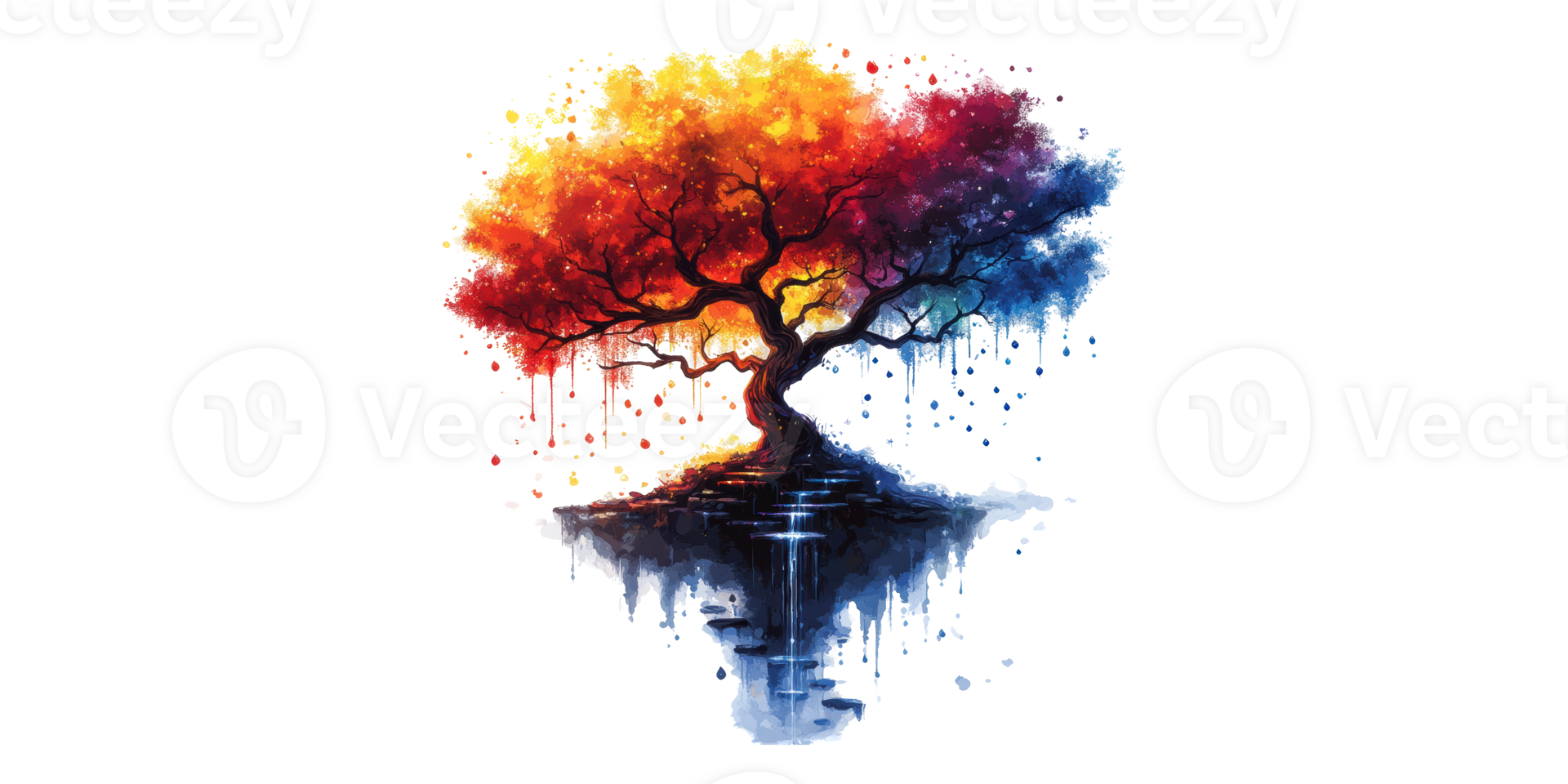 Tree With Colorful Reflection Isolated on Transparent Background png