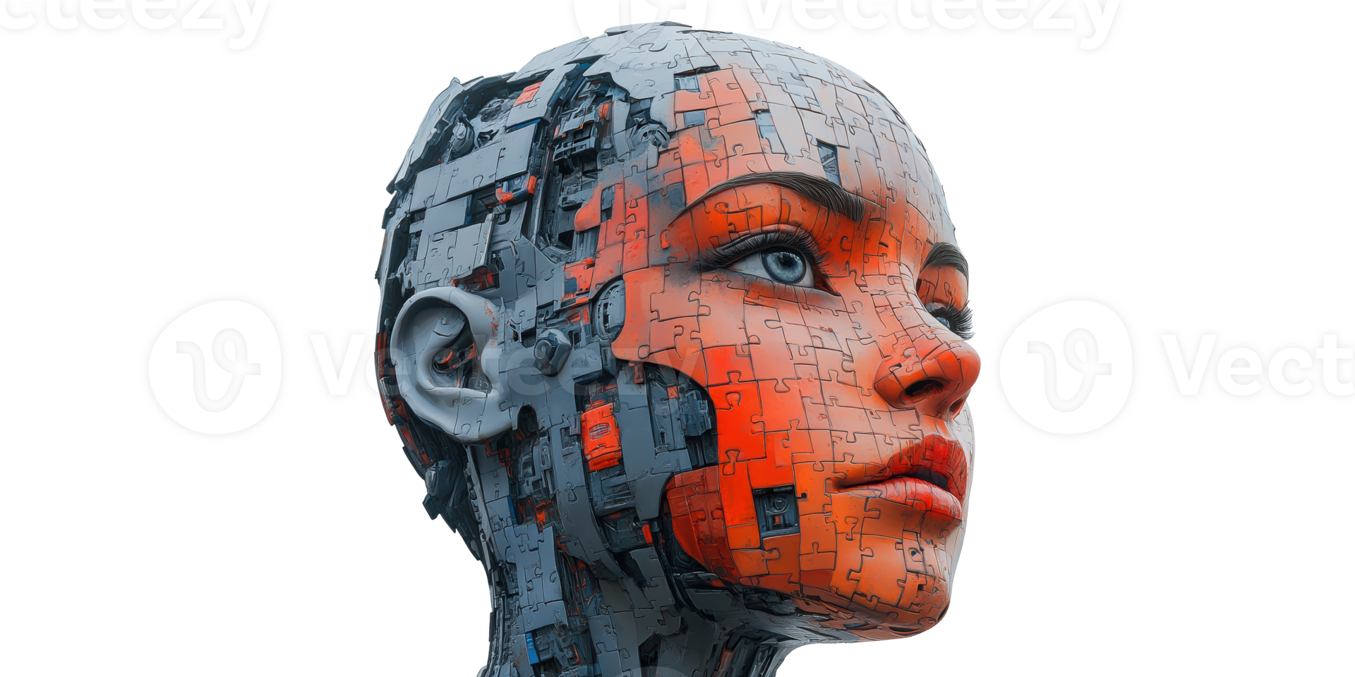 Face Composed of Blocks and Grids Isolated on Transparent Background png