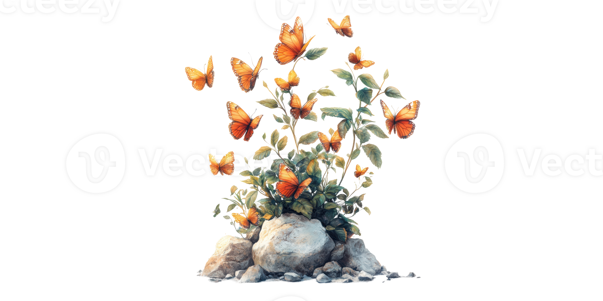 Orange Flowers And Butterflies Isolated on Transparent Background png