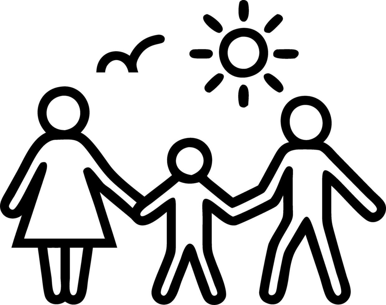 Family enjoying a sunset walk candid moment with copy space vector