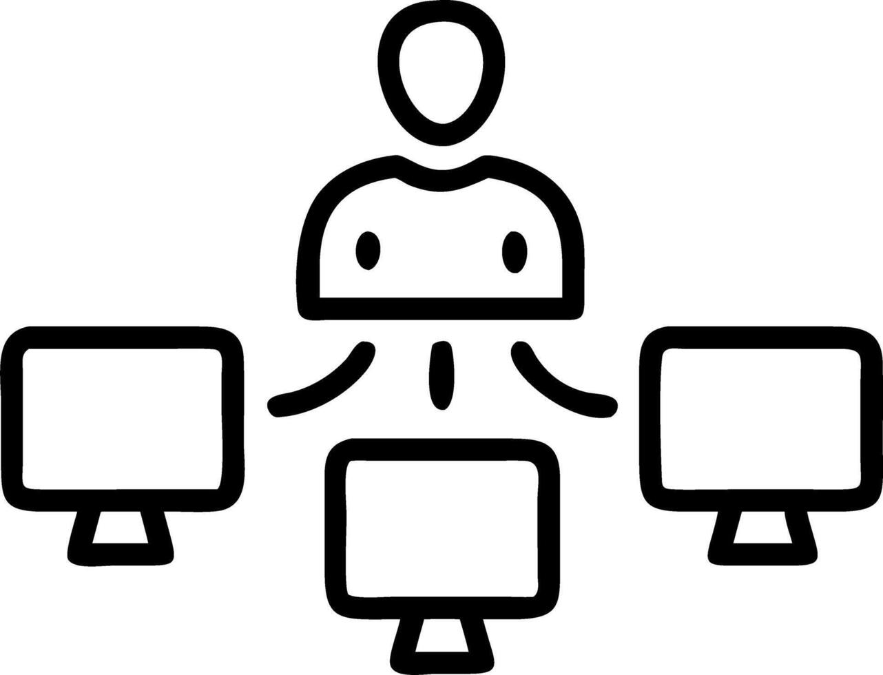 Diverse team member working on multiple screens in modern office with glossy background and copy space vector