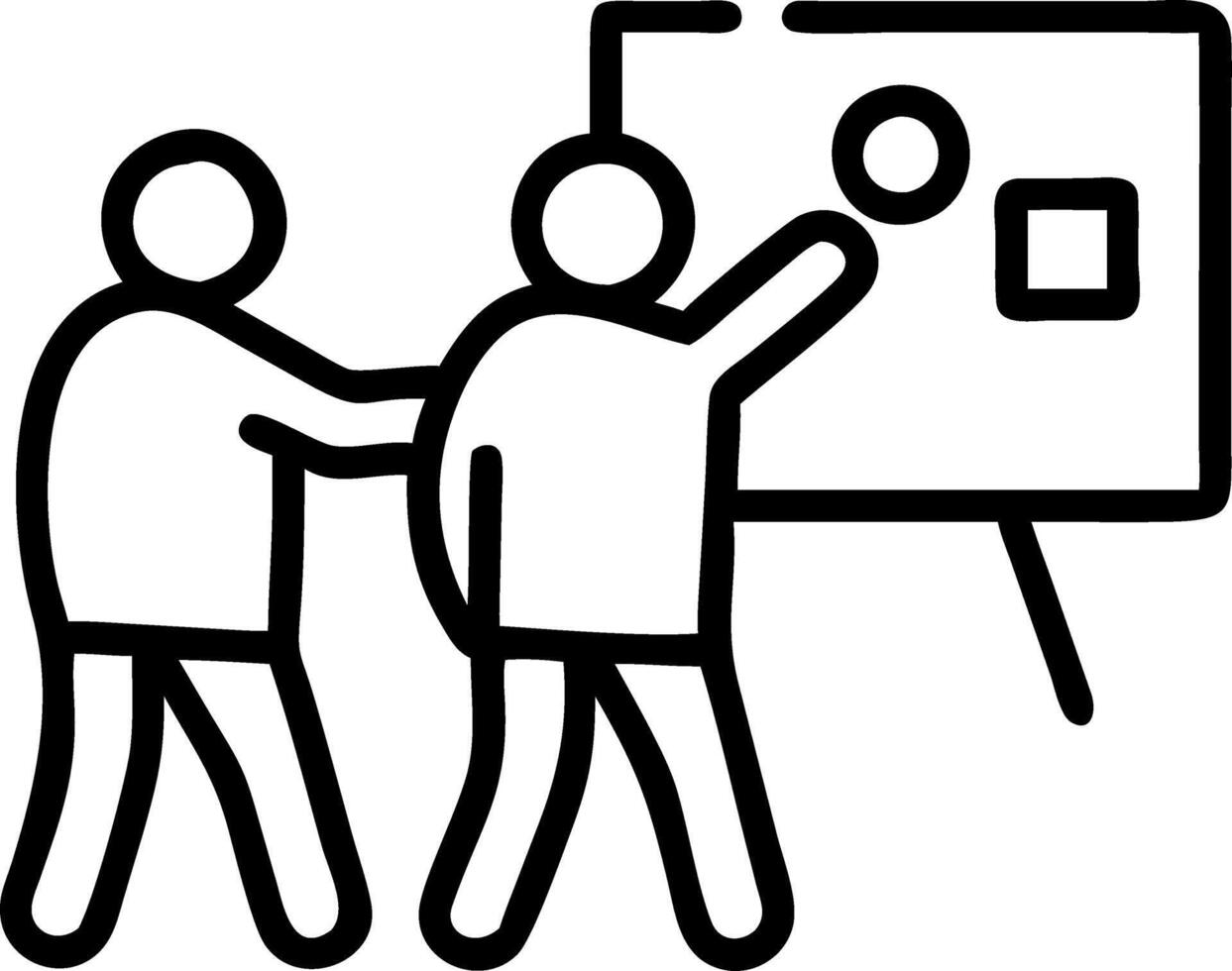 Candid Team Drawing on a Large Office Whiteboard vector