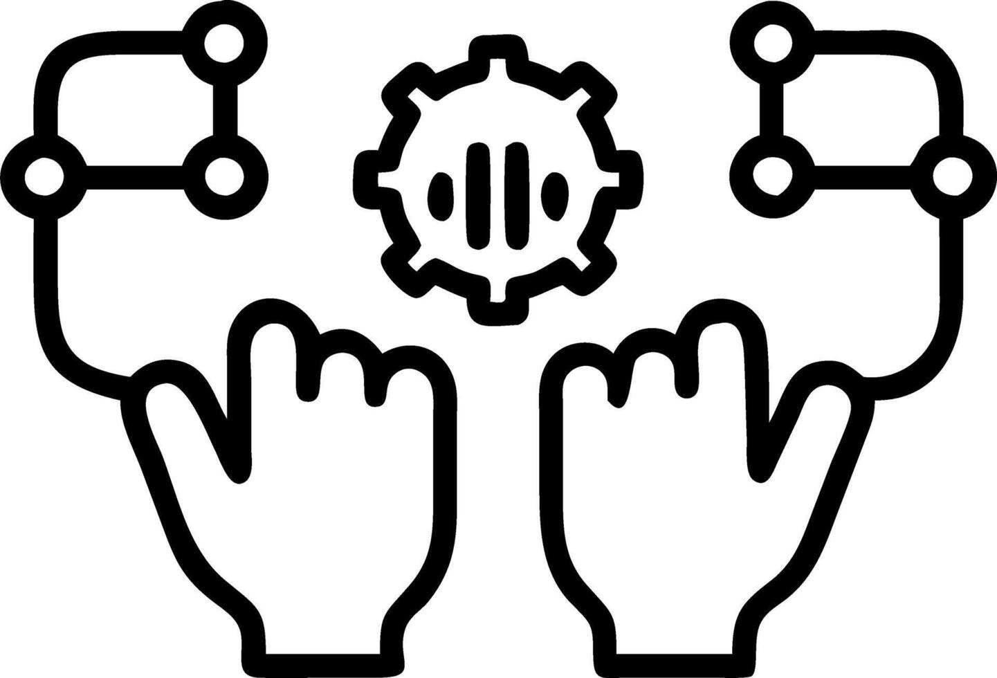 Close up of a teams hands interacting with a holographic brainstorming interface in a high tech setting with macro focus and copy space vector