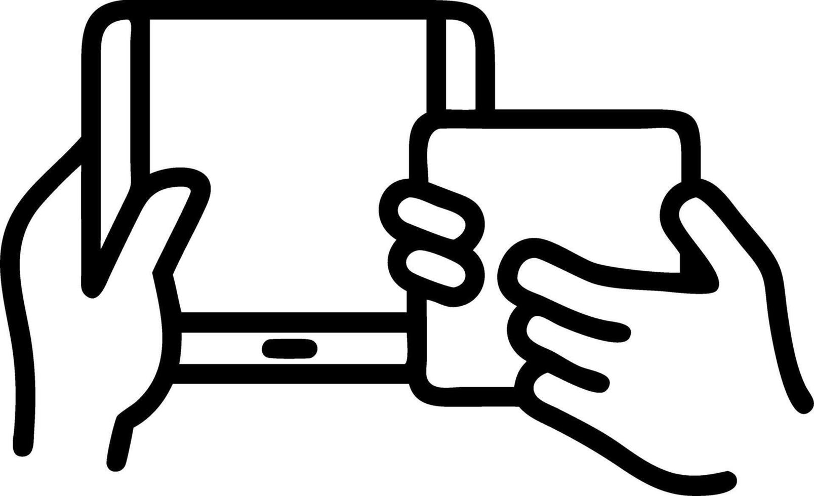 Close up of Hands Holding Digital Devices Together vector