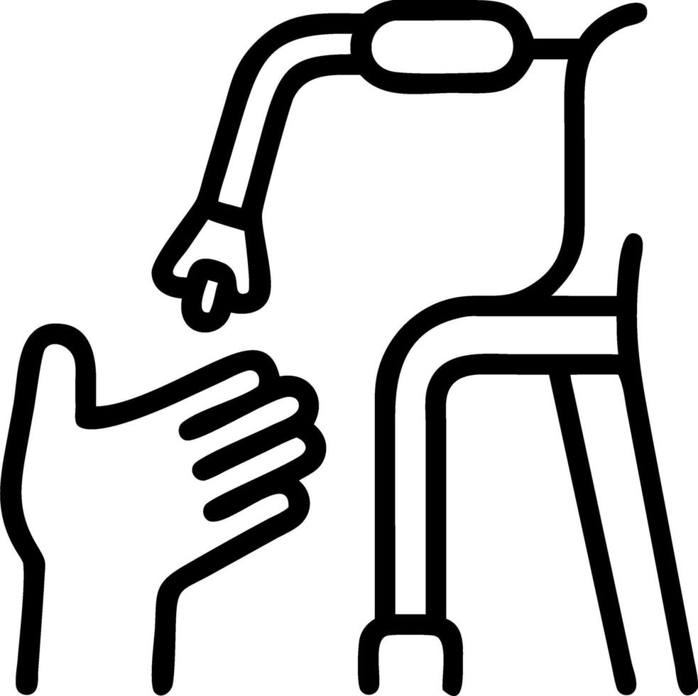 Close up of caregiver helping an elderly patient with mobility aids vector