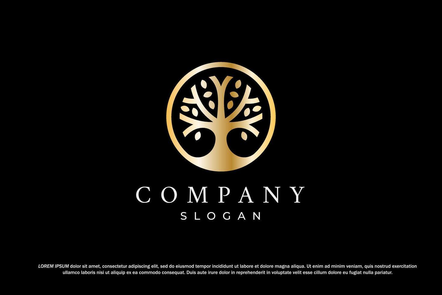golden tree circle black background logo vector