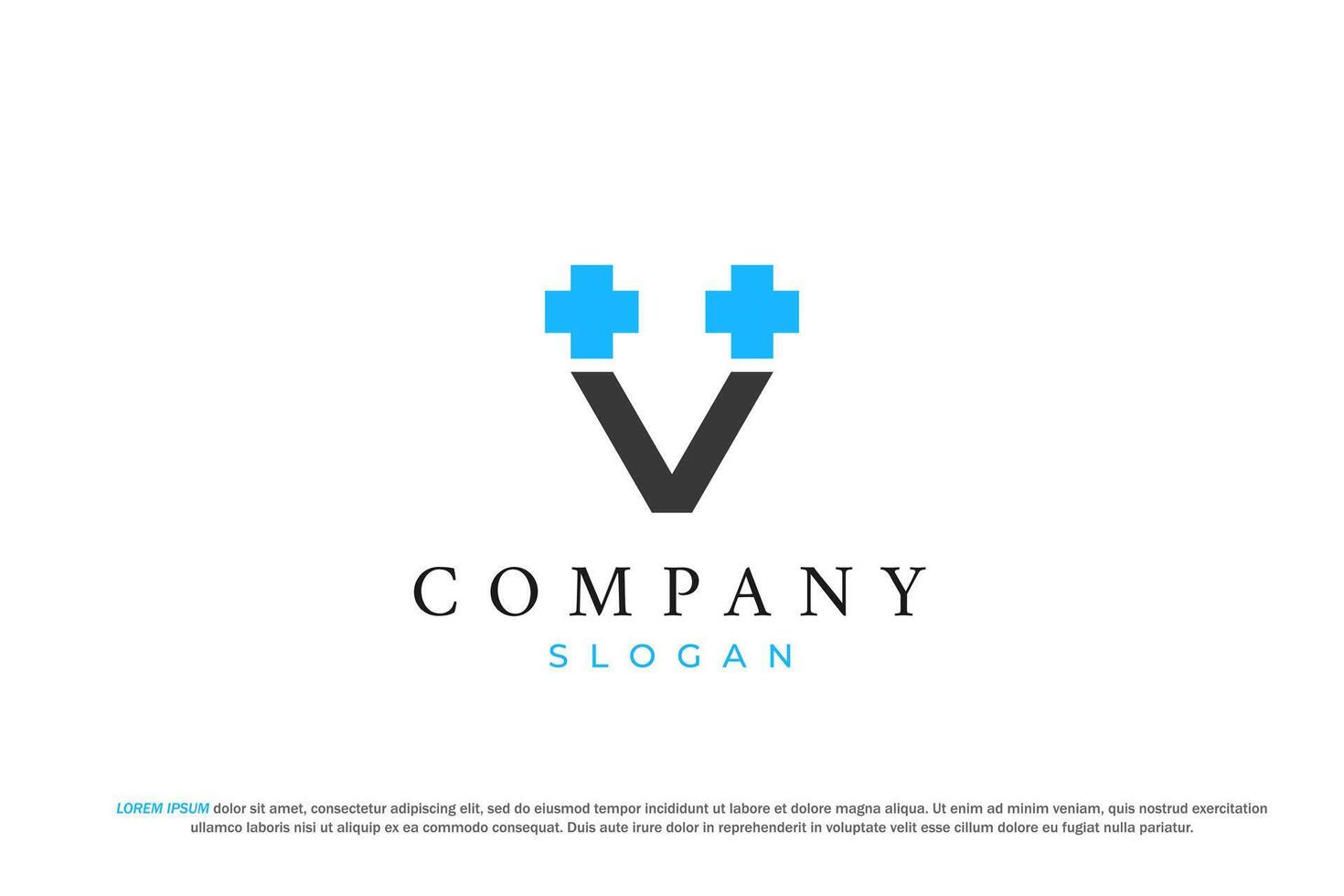 letter v with double plus hospital symbol modern minimalist logo vector