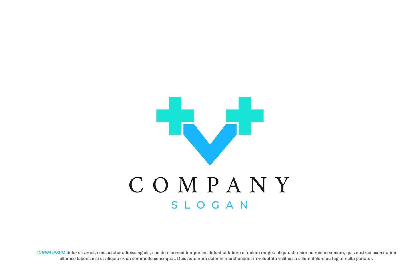 letter v with double plus hospital symbol logo vector