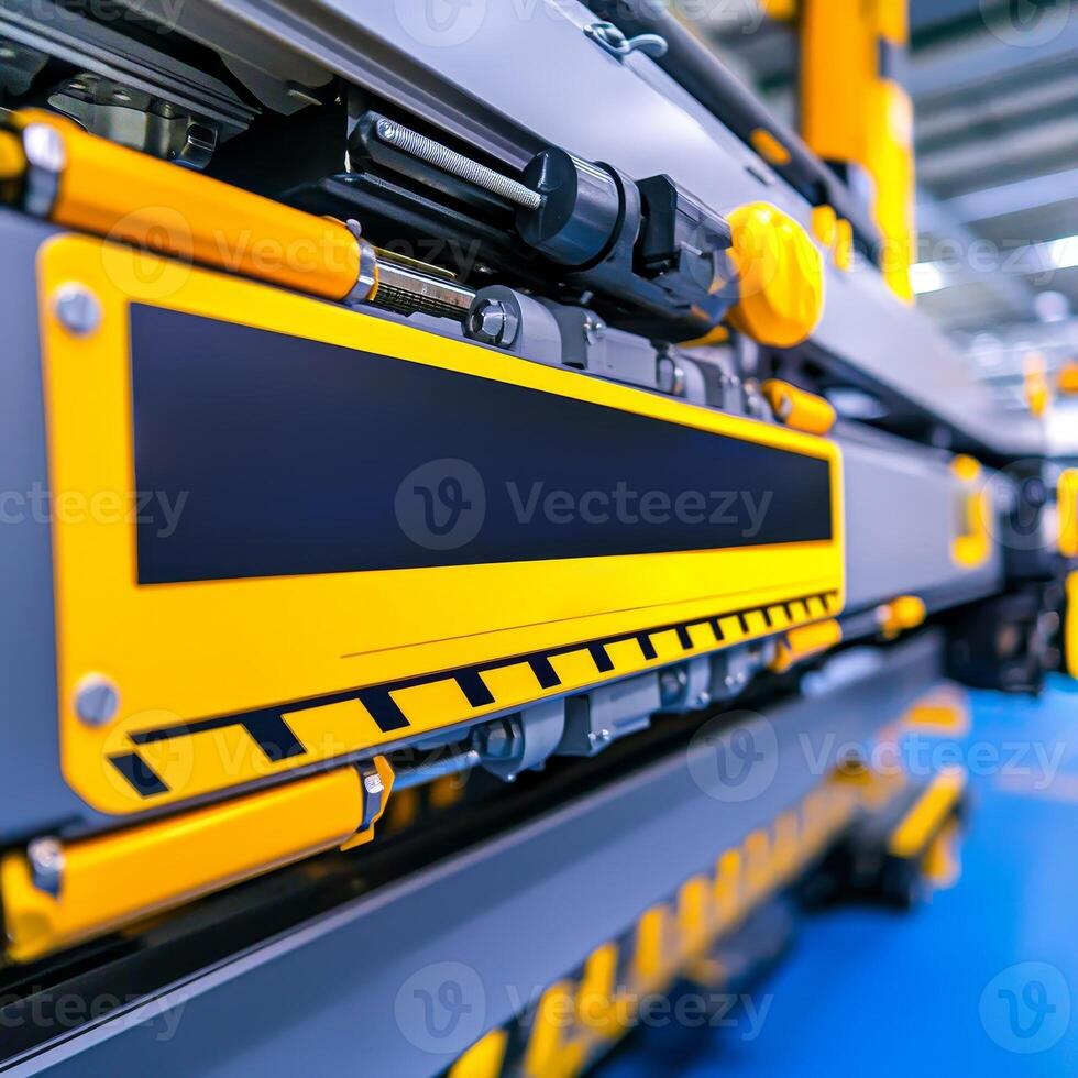 Safety guidelines for manufacturing. Industrial machinery with yellow and gray components. photo