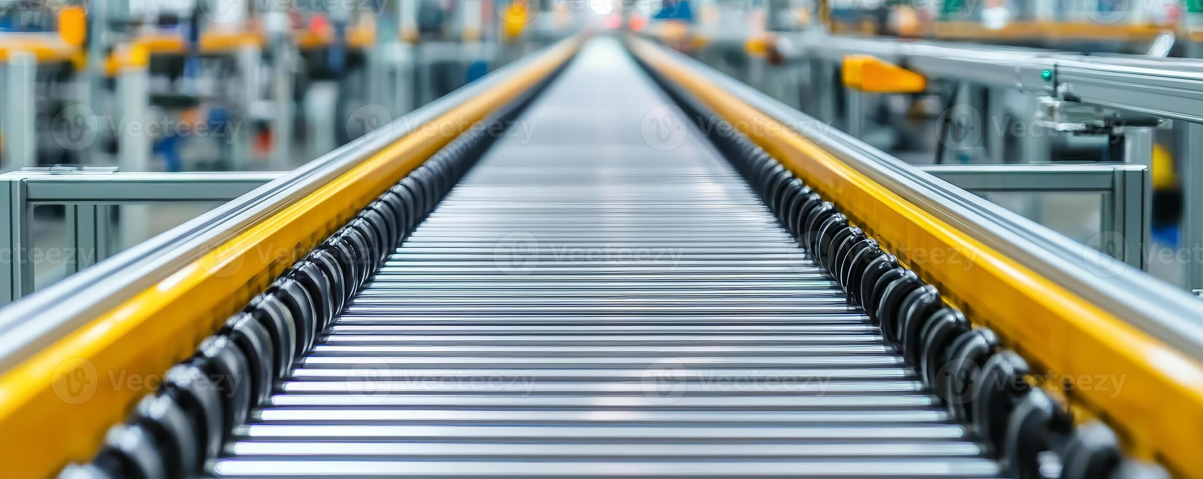 Manufacturing with speed assembly lines concept. Conveyor belt in a modern industrial setting photo