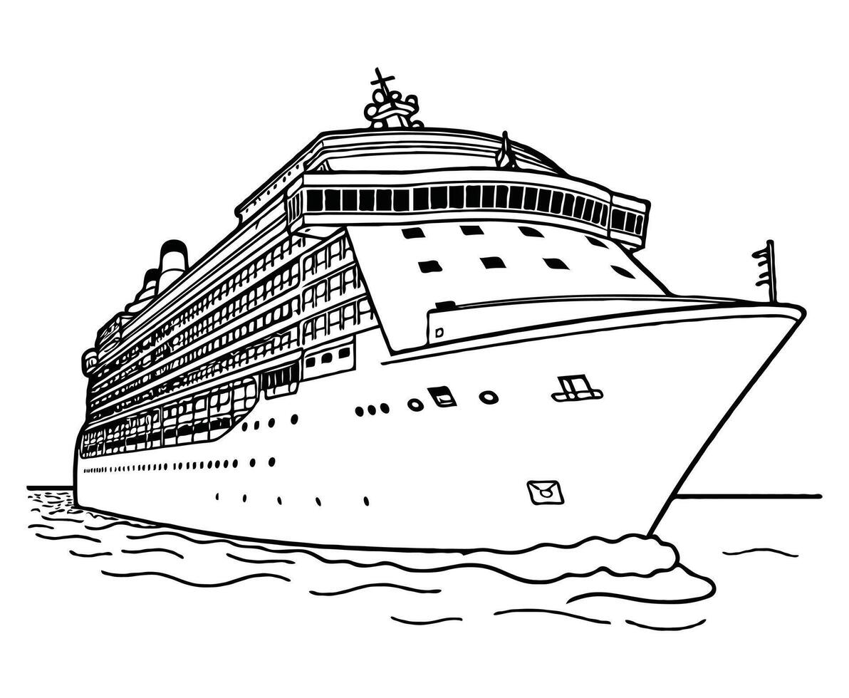 Cruise ship, outline coloring page for kids vector