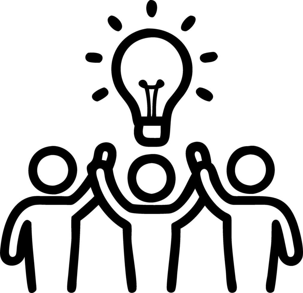 Abstract Team Members Holding Lightbulbs Symbolizing Ideas vector