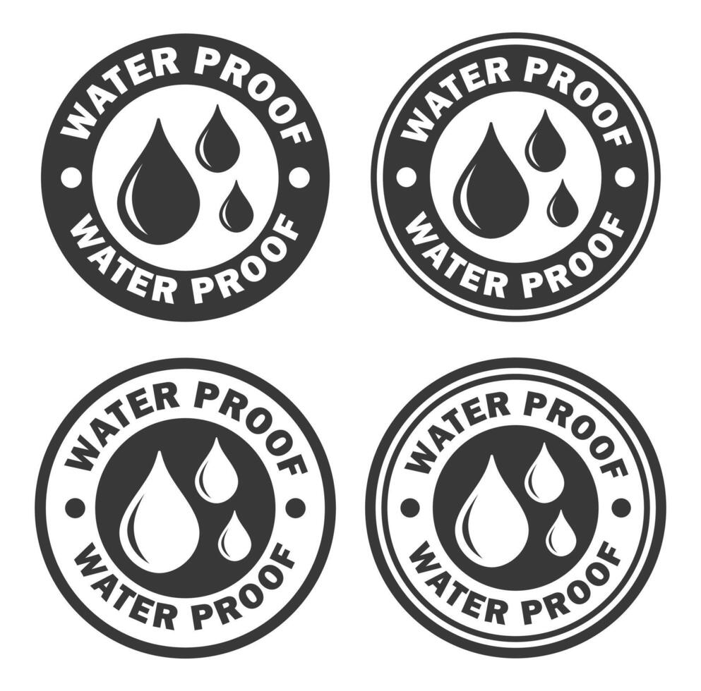 Waterproof drop circle stamp icon symbol set. Water Proof sign logo. Water protection, liquid proof. illustration image. Isolated on background. vector