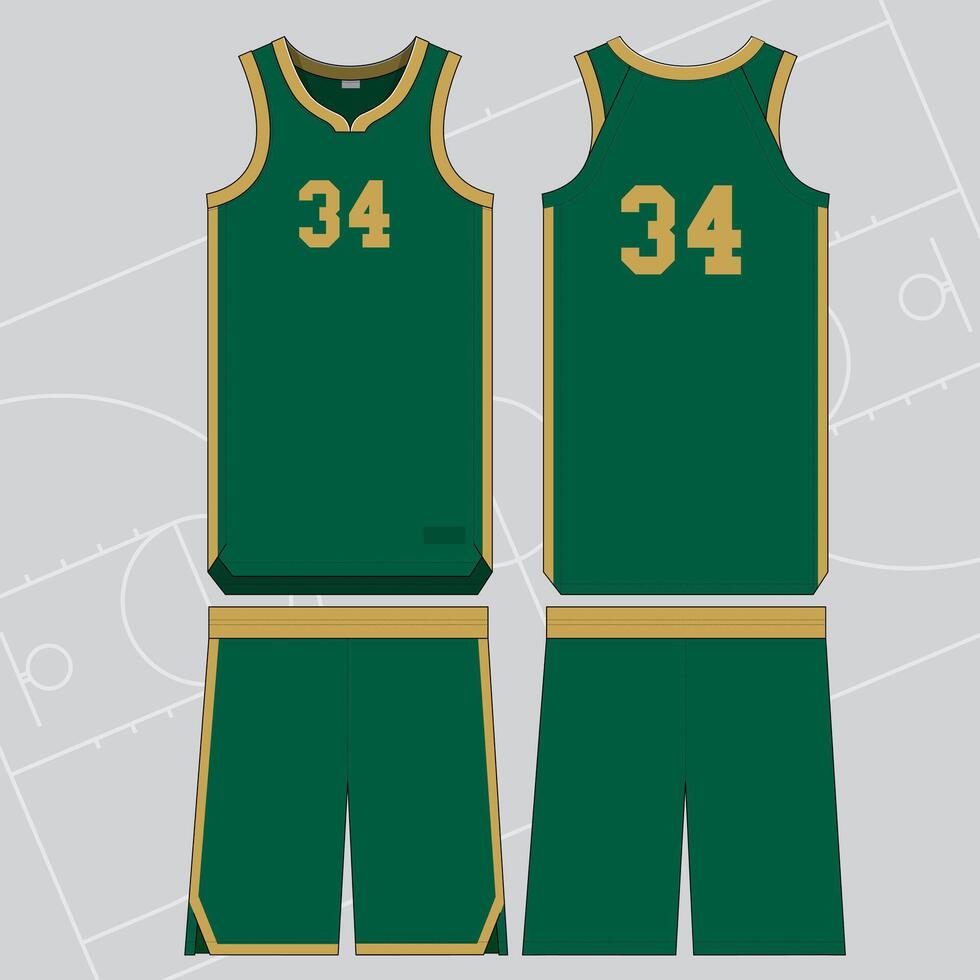 basketball jersey mockup template design with green and gold combination vector