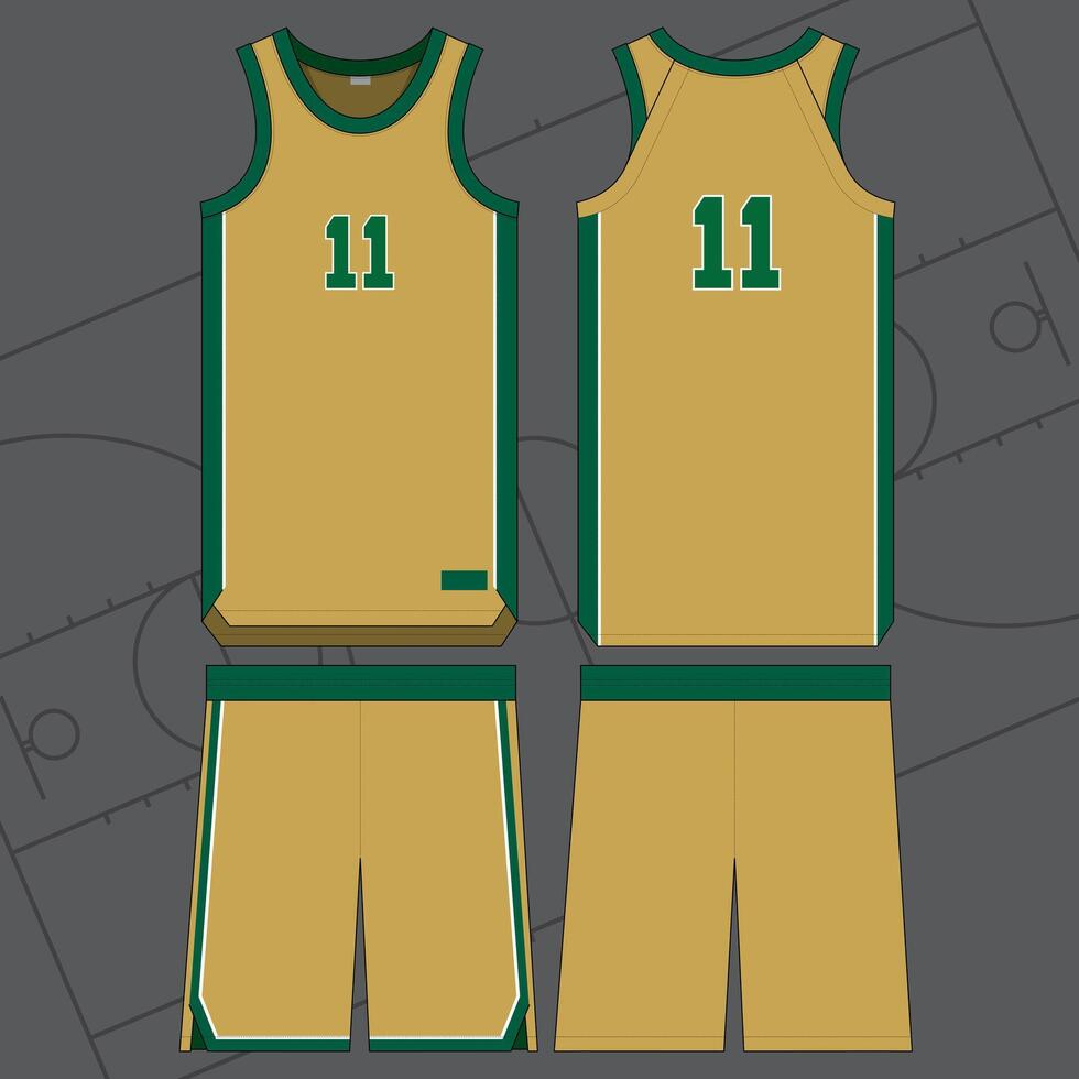 basketball jersey in gold and green color trim with white vector