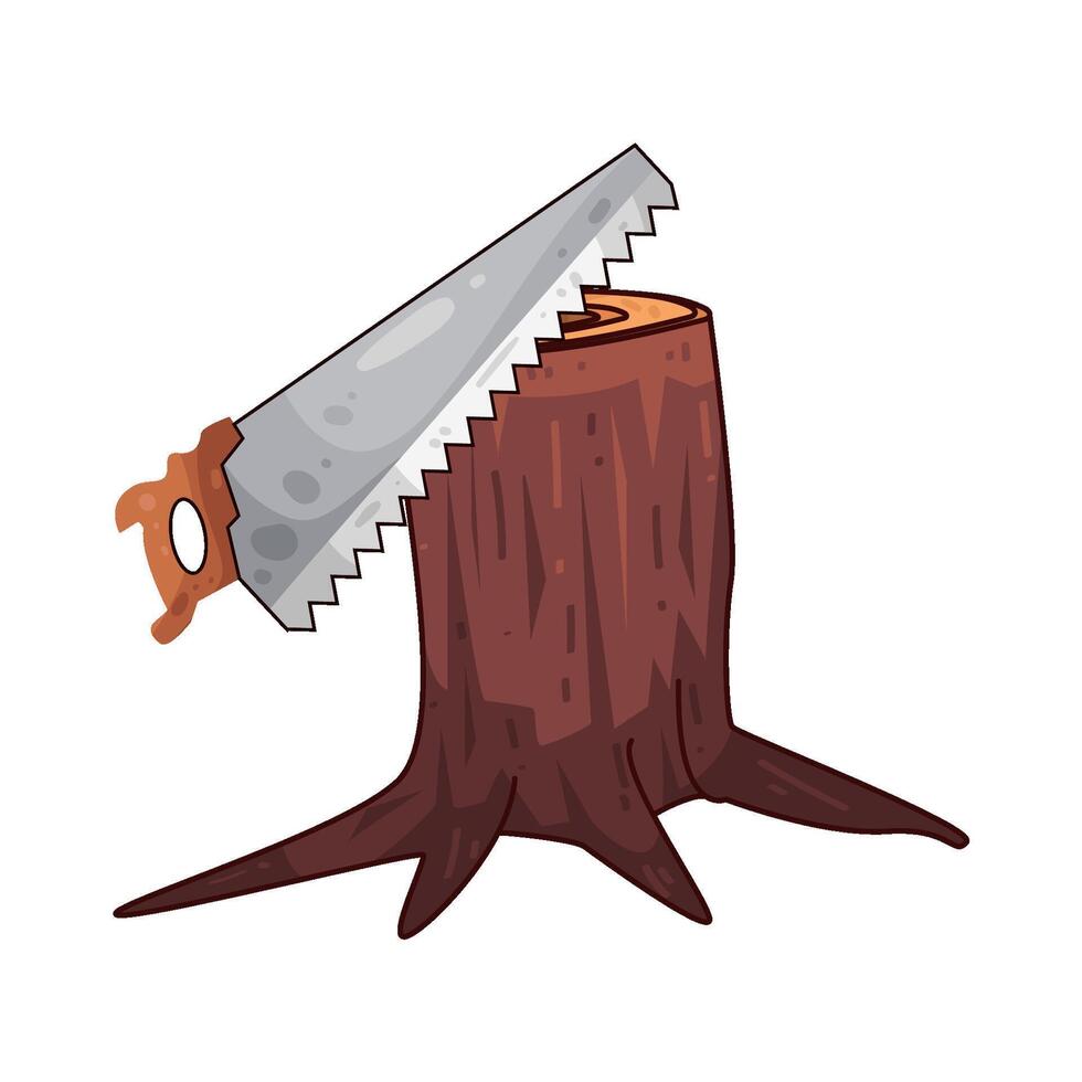 illustration of cutting wood using a saw vector