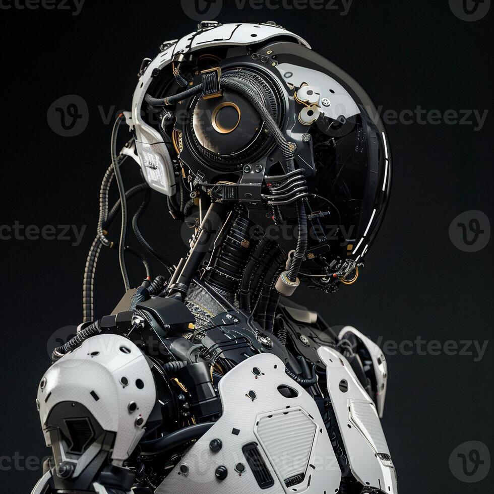 robotic human droid. futuristic ammour. robot. technology in future. photo