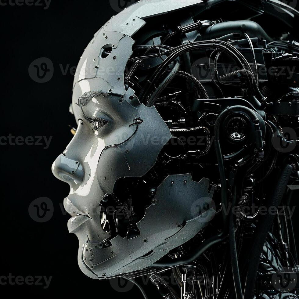 robotic human droid. futuristic ammour. robot. technology in future. photo