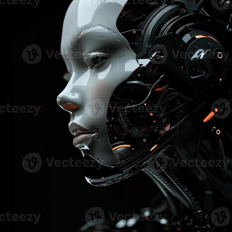 robotic human droid. futuristic ammour. robot. technology in future. photo