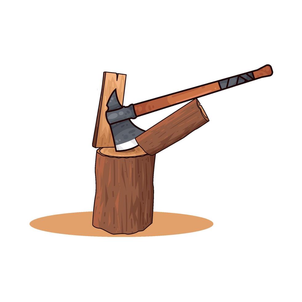 an ax splits wood illustration vector