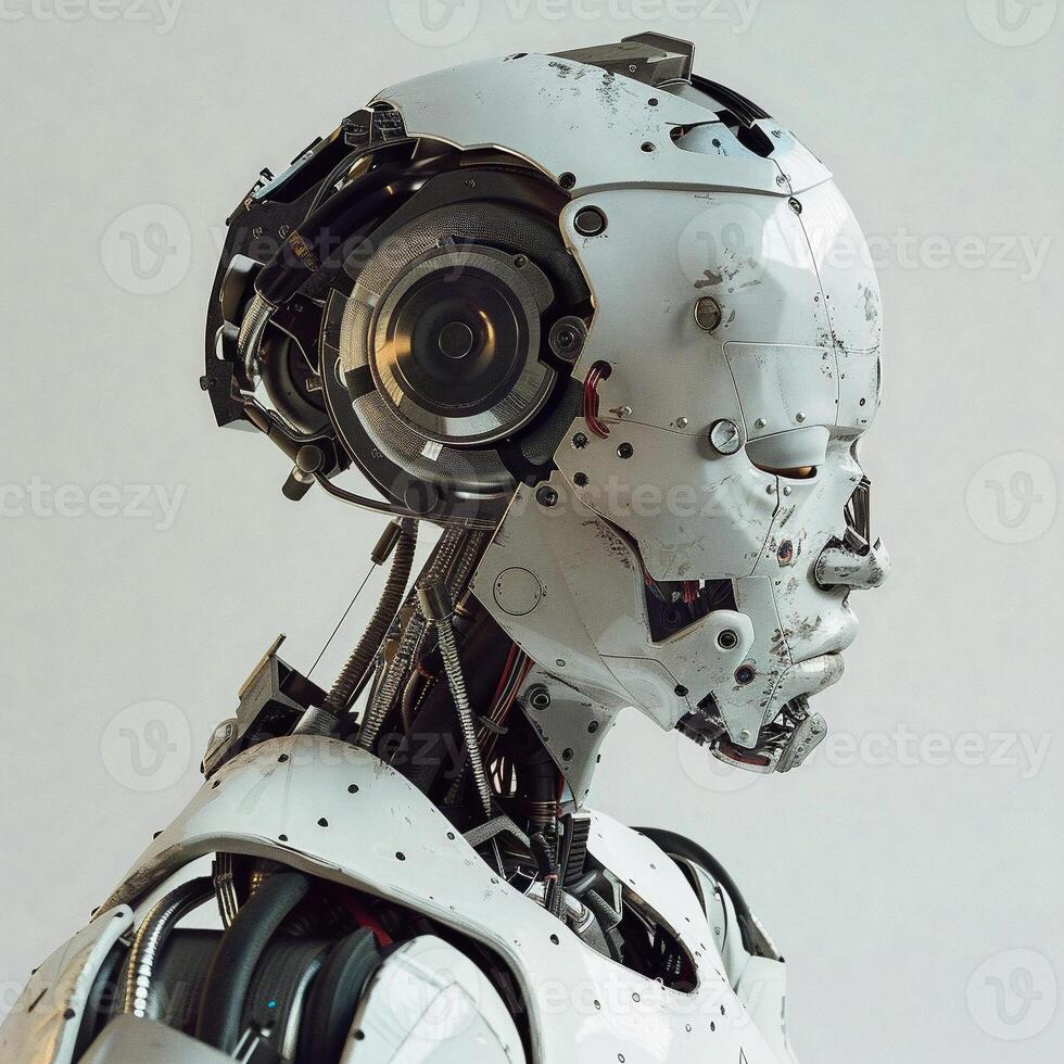robotic human droid. futuristic ammour. robot. technology in future. photo