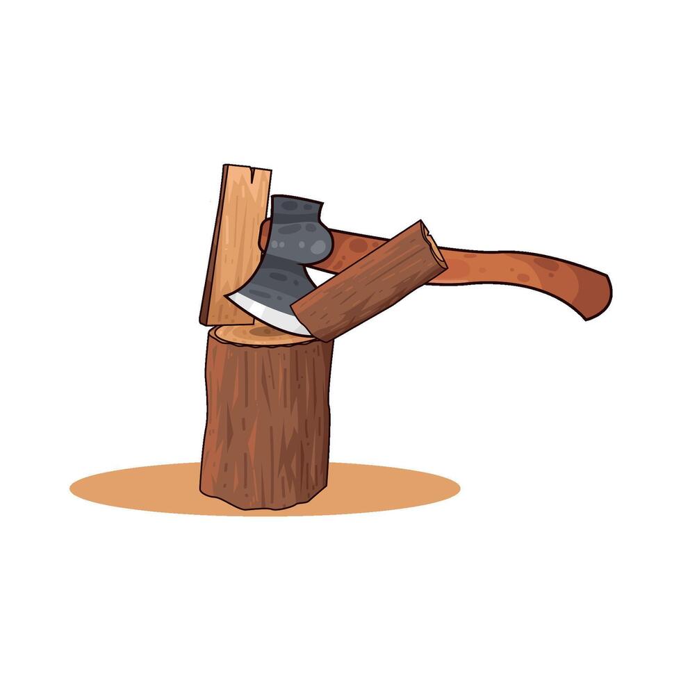 illustration of cutting wood with axe vector