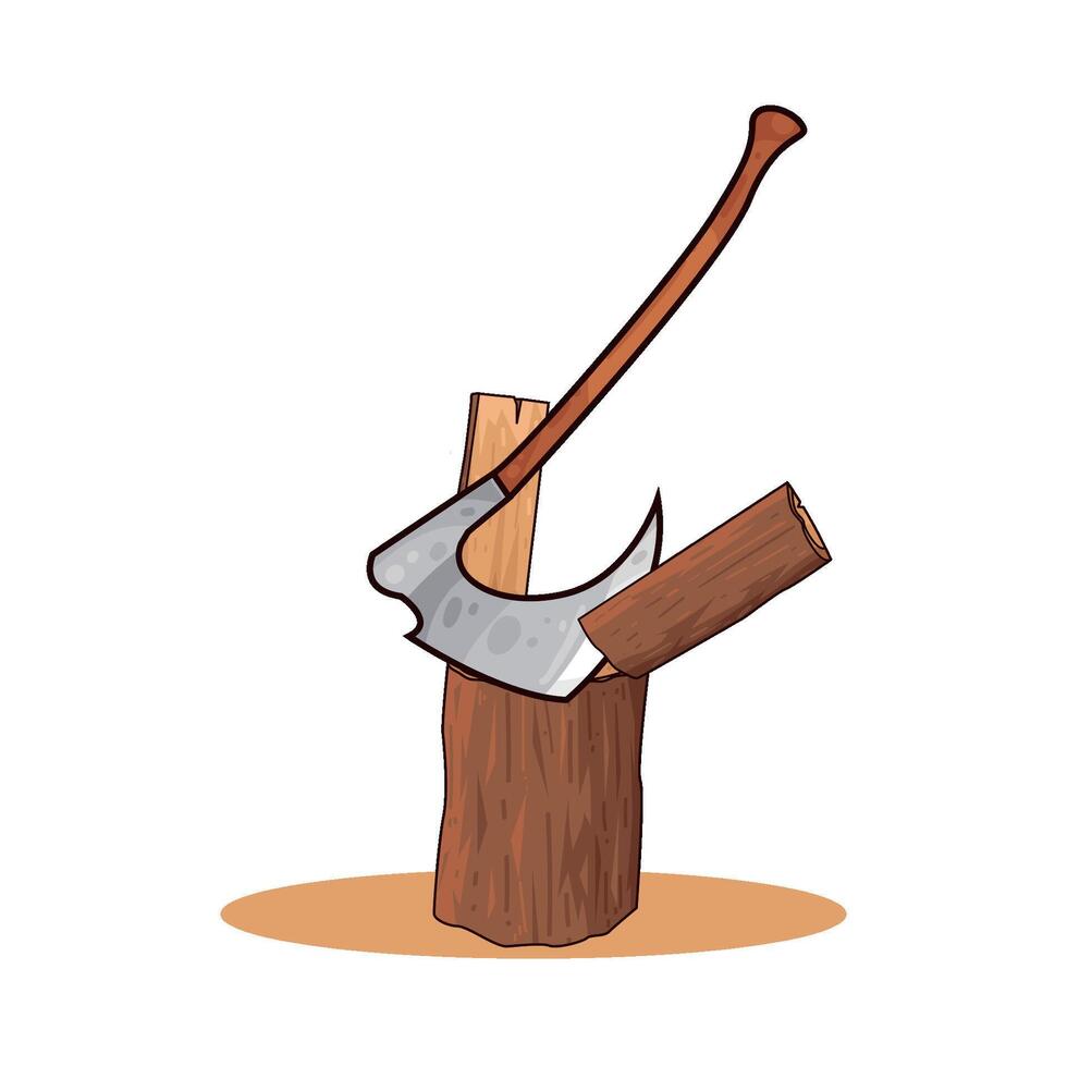 the ax splits wood illustration vector