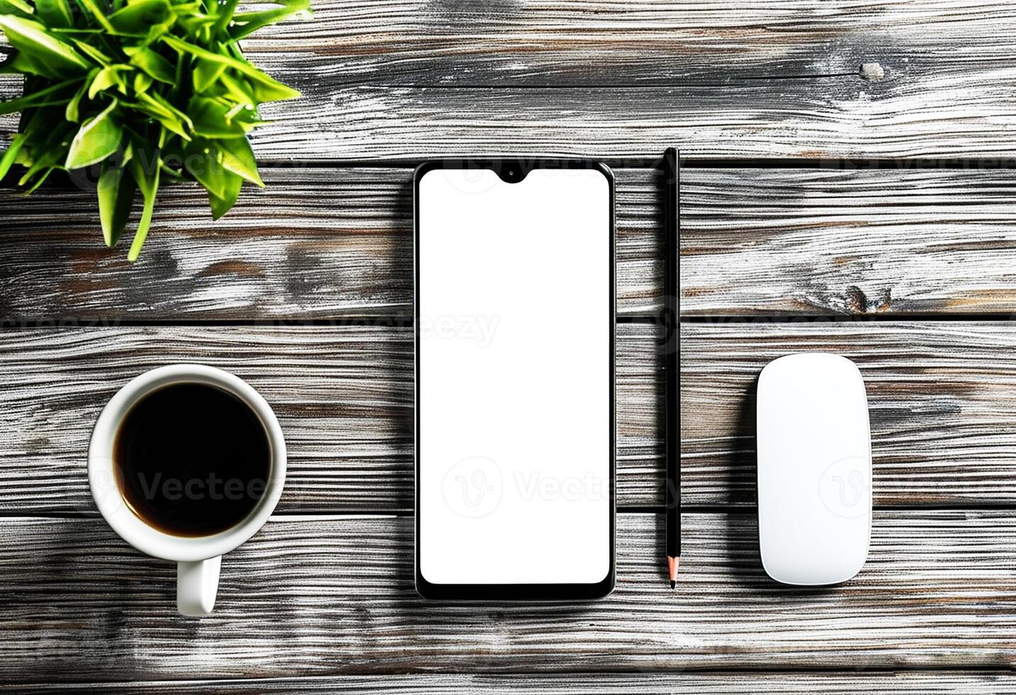 Minimalist Office Desk Setup with Phone Mockup photo