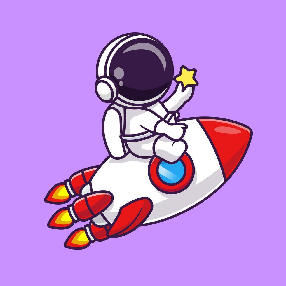 Cute Astronaut Riding Rocket With Star In Space Cartoon vector
