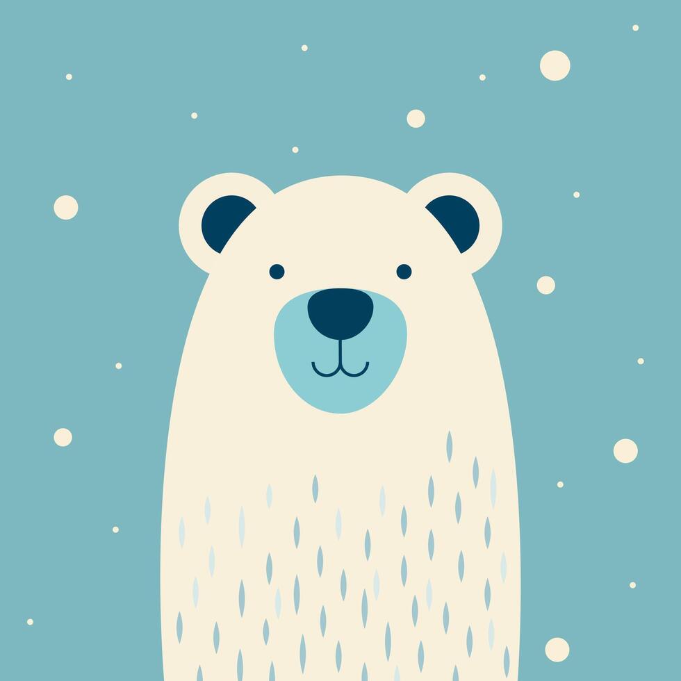 Cute Bear with Falling Snow Background. vector