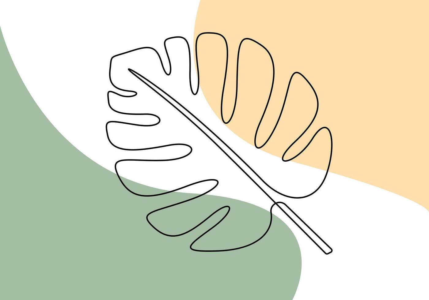 Monstera leaf continuous single line drawing. Tropical leaves floral pattern graphic illustration vector