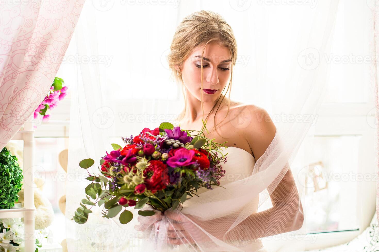 Beautiful Woman Bride Makeup and Hairstyle, Girl studio photo