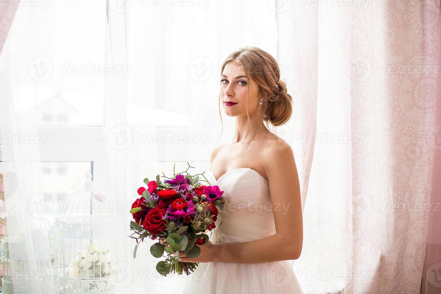 Beautiful Woman Bride Makeup and Hairstyle, Girl studio photo