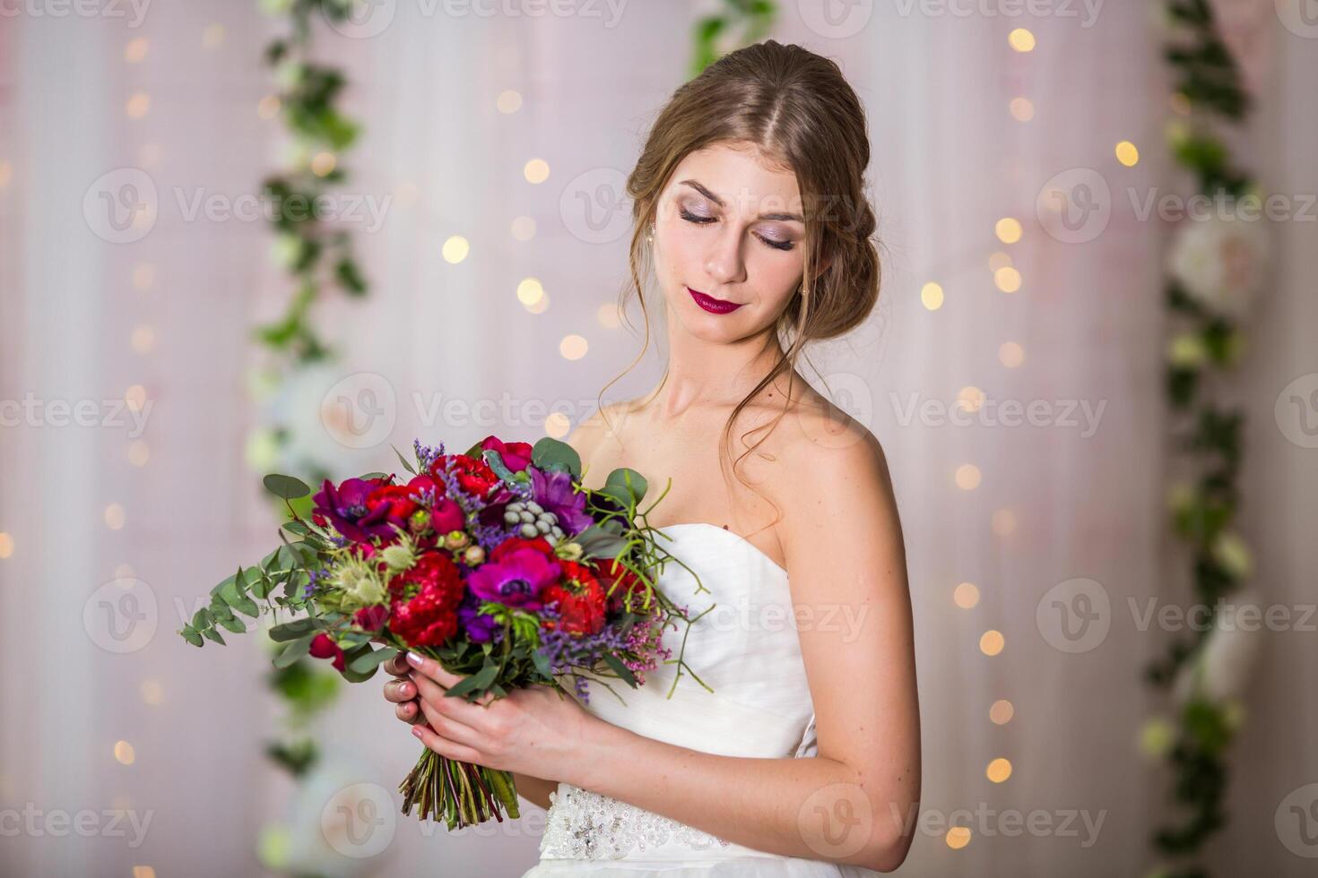 Beautiful Woman Bride Makeup and Hairstyle, Girl studio photo