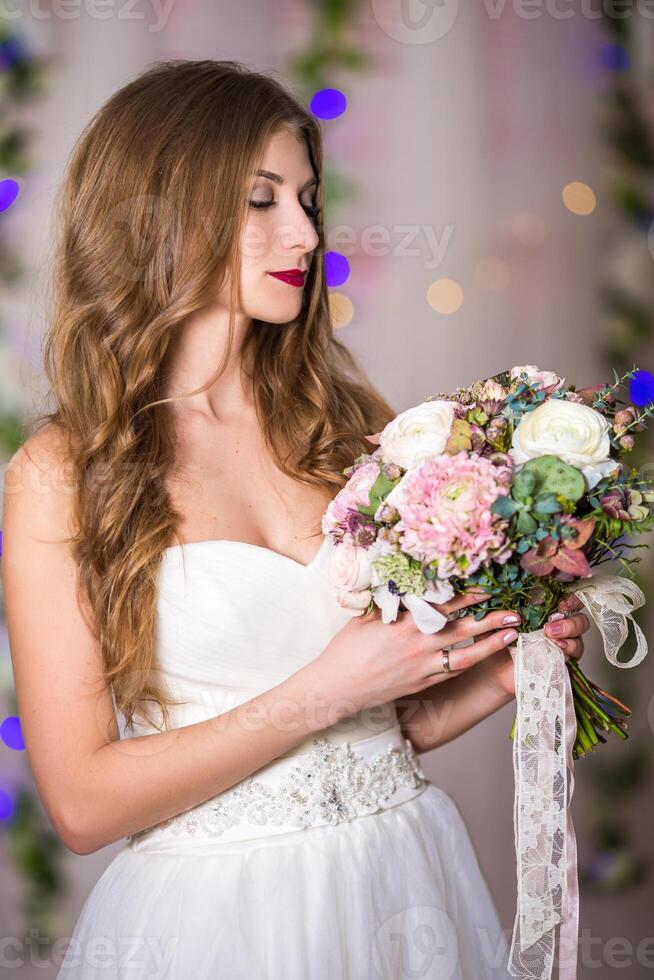 Beautiful Woman Bride Makeup and Hairstyle, Girl studio photo