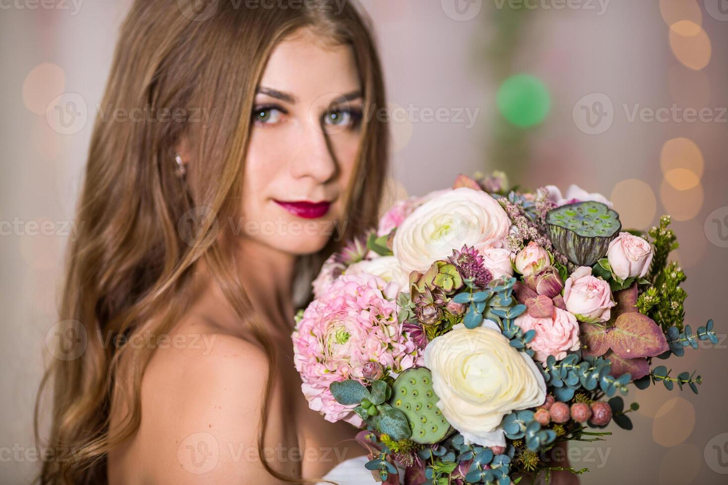 Beautiful Woman Bride Makeup and Hairstyle, Girl studio photo