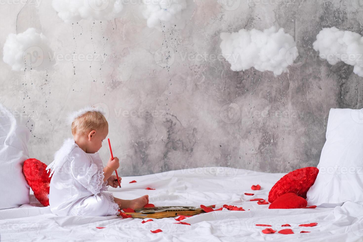 little baby with angel wings, valentine's day concept photo