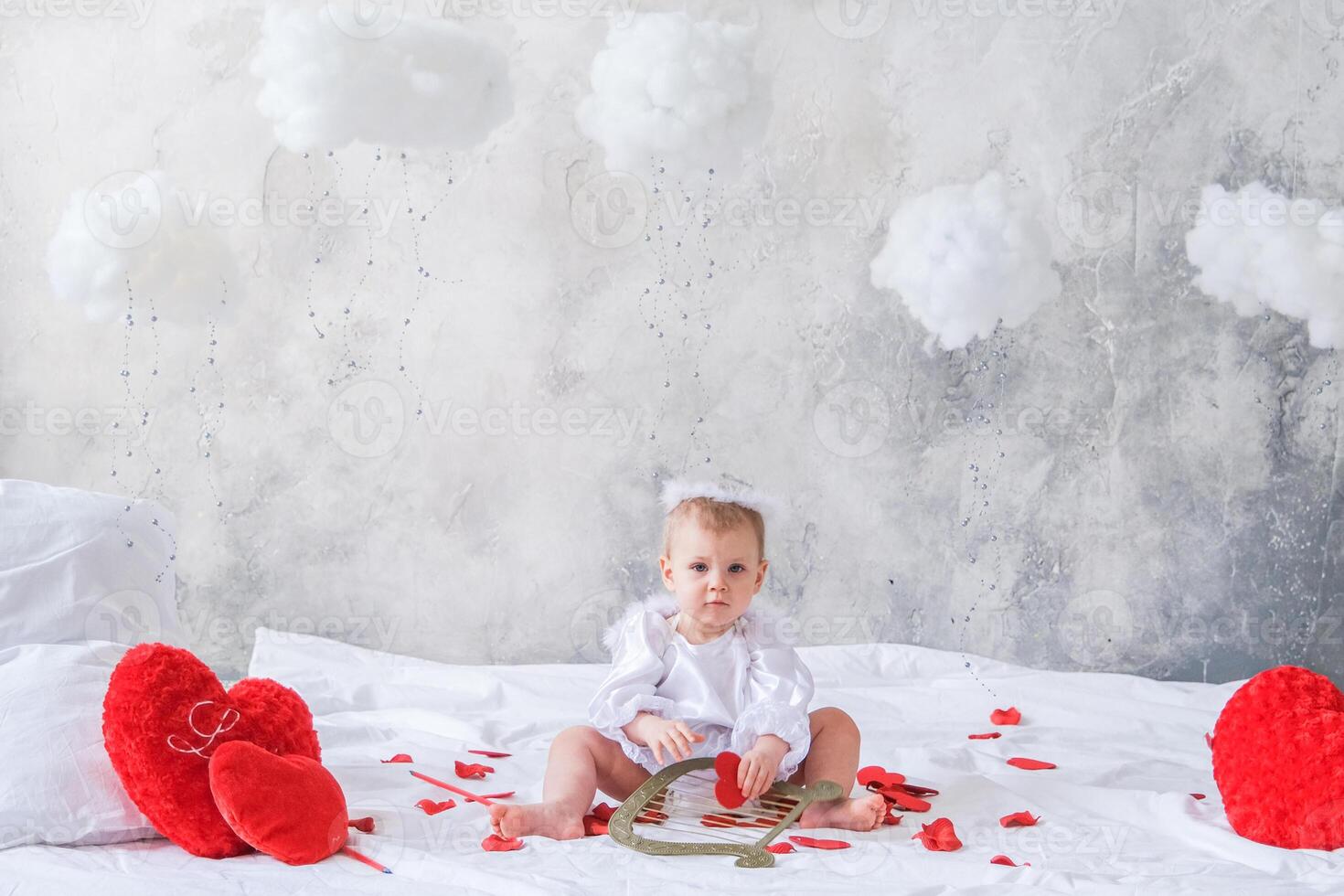 little baby with angel wings, valentine's day concept photo