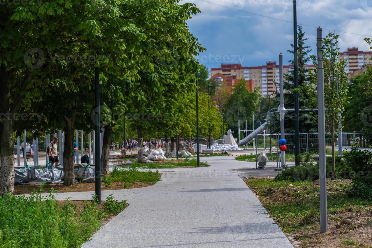 Construction of modern high-rise residential buildings. photo