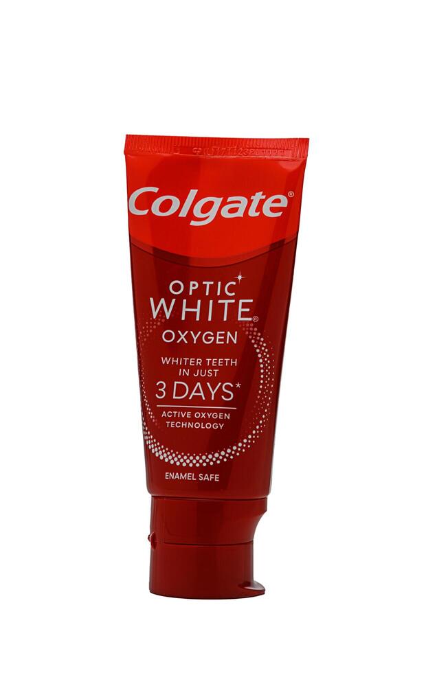 Gaziveren Cyprus -05.12.202 Brightening smiles effortlessly with advanced teeth whitening technology in a vibrant red tube photo
